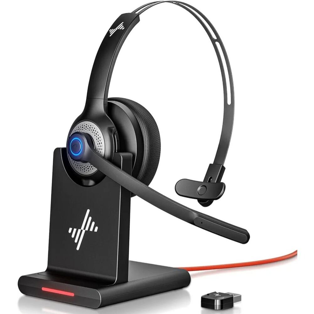 Bluetooth 5.2 Wireless Headset Mic + Charging Base USB Dongle PC Laptop Phone